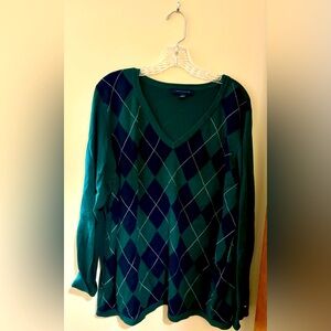 Women’s 2x Tommy Hilfiger Argyle V-Neck Sweater